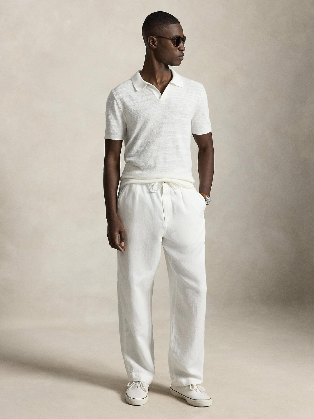 Cotton linen polo sweater