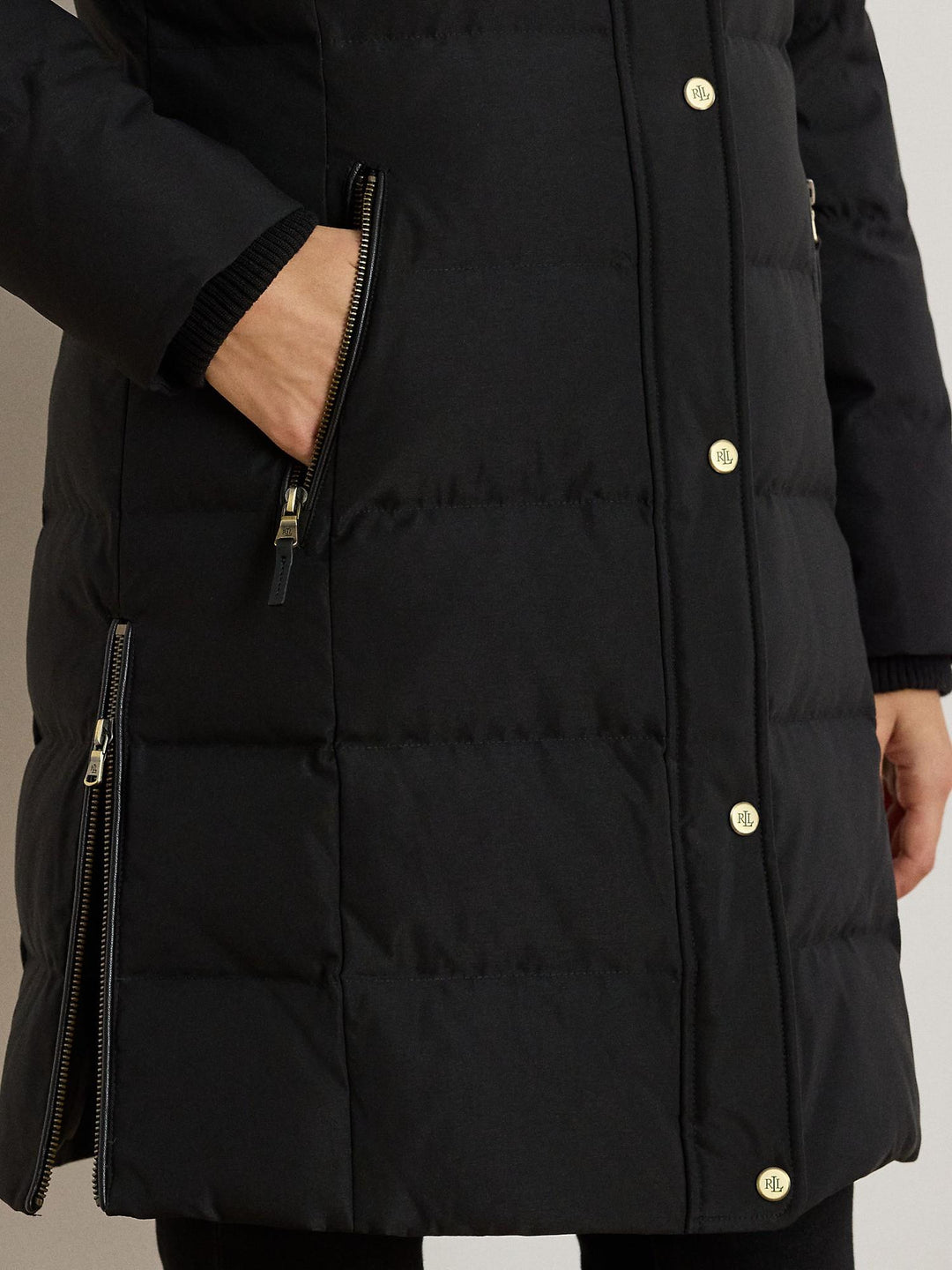 Faux trim hooded down coat
