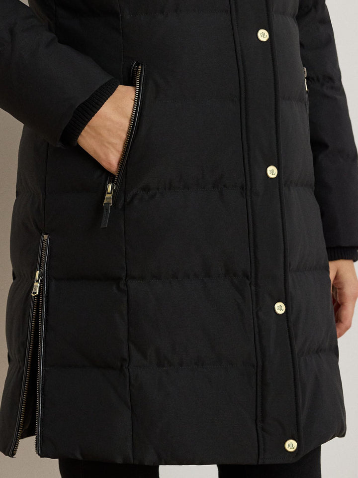 Faux trim hooded down coat