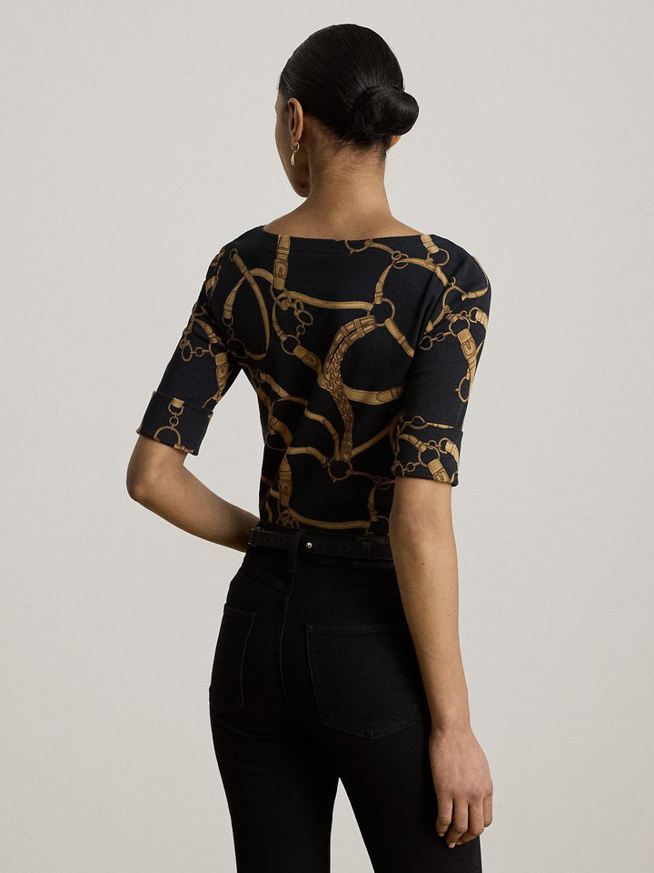 BELTING PRINT COTTON BOATNECK TEE