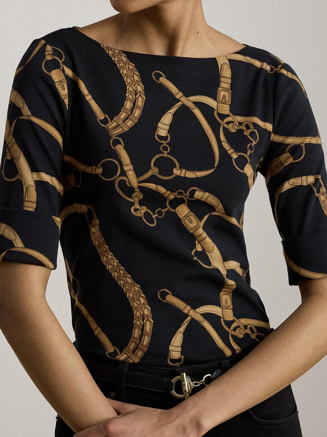 BELTING PRINT COTTON BOATNECK TEE