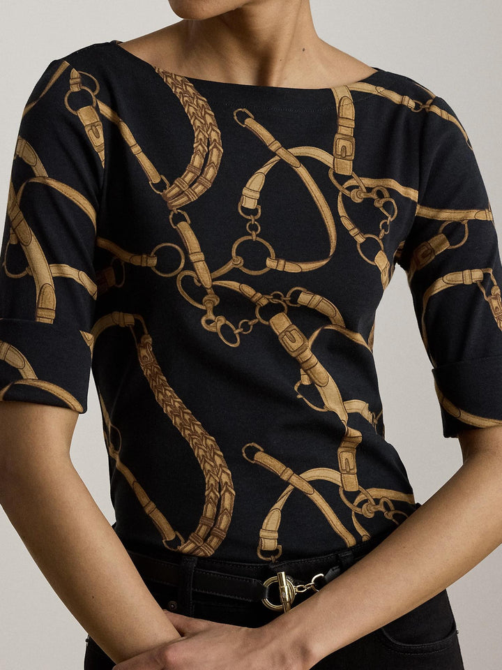 BELTING PRINT COTTON BOATNECK TEE