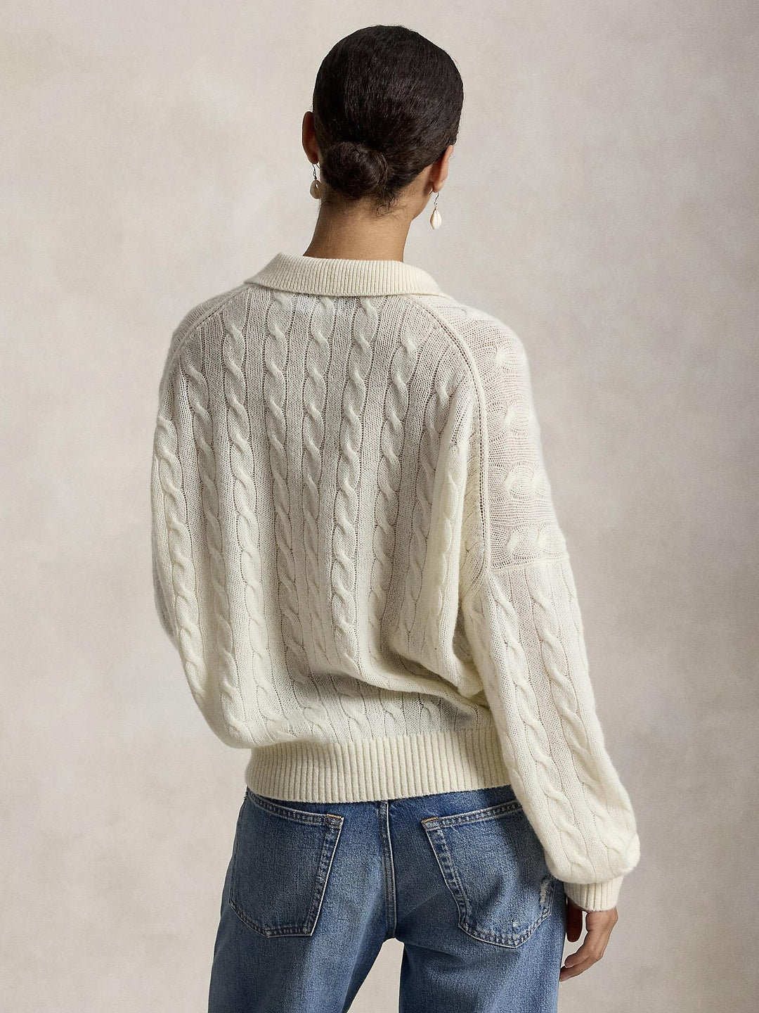 Cable wool Cashmere Polo Collar