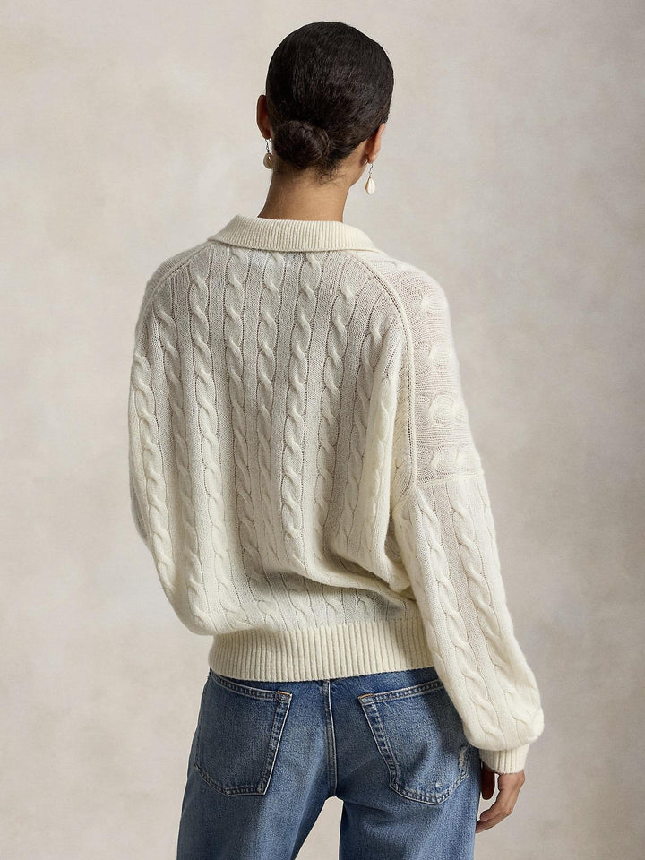 Cable wool Cashmere Polo Collar