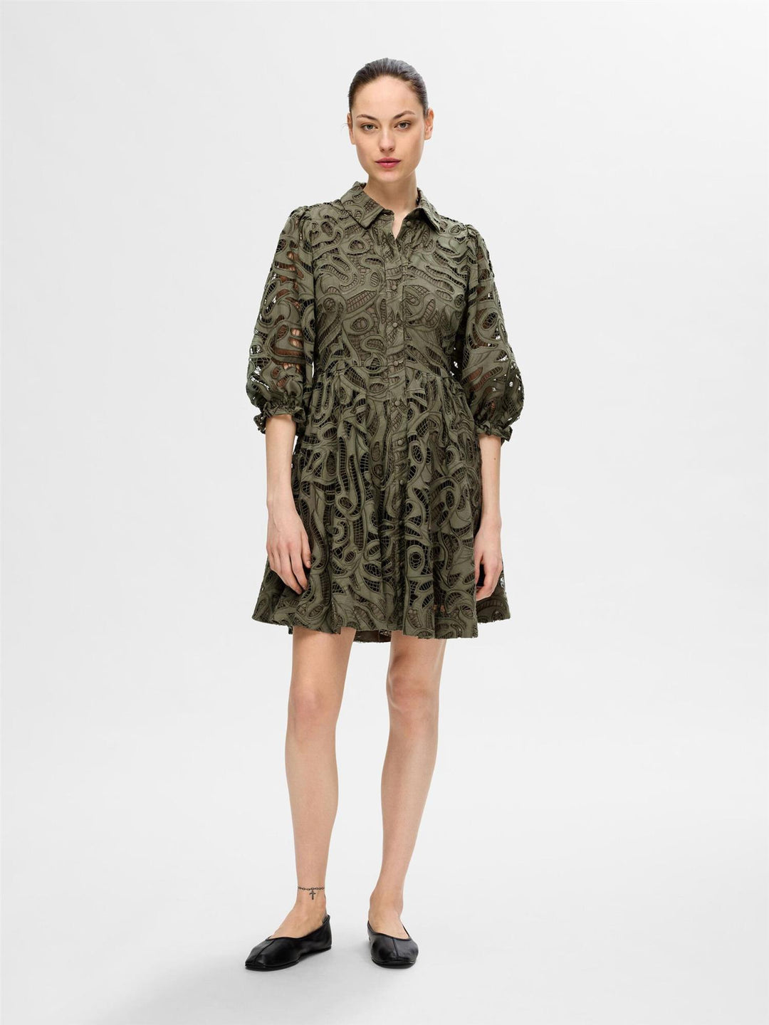 SlfAllia 3/4Short Shirt Broderi Dress