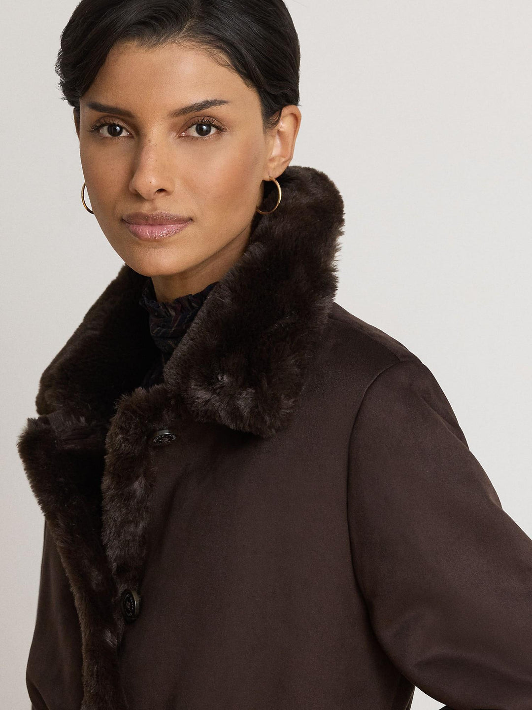 Faux-Shearling Belted Maxi Coat