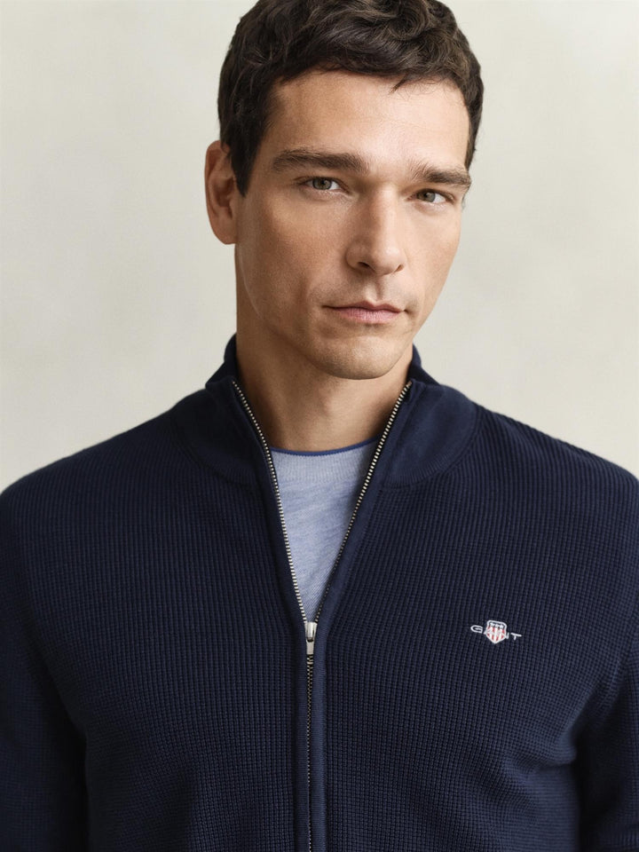 Micro Textured Cotton Zip Cardigan