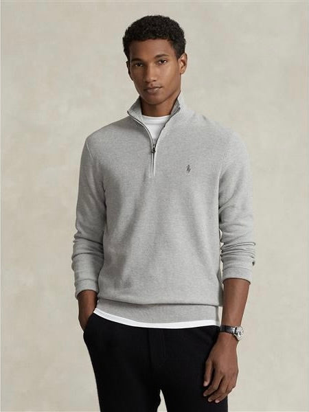Mesh Knit Cotton Quarter Zip Sweater
