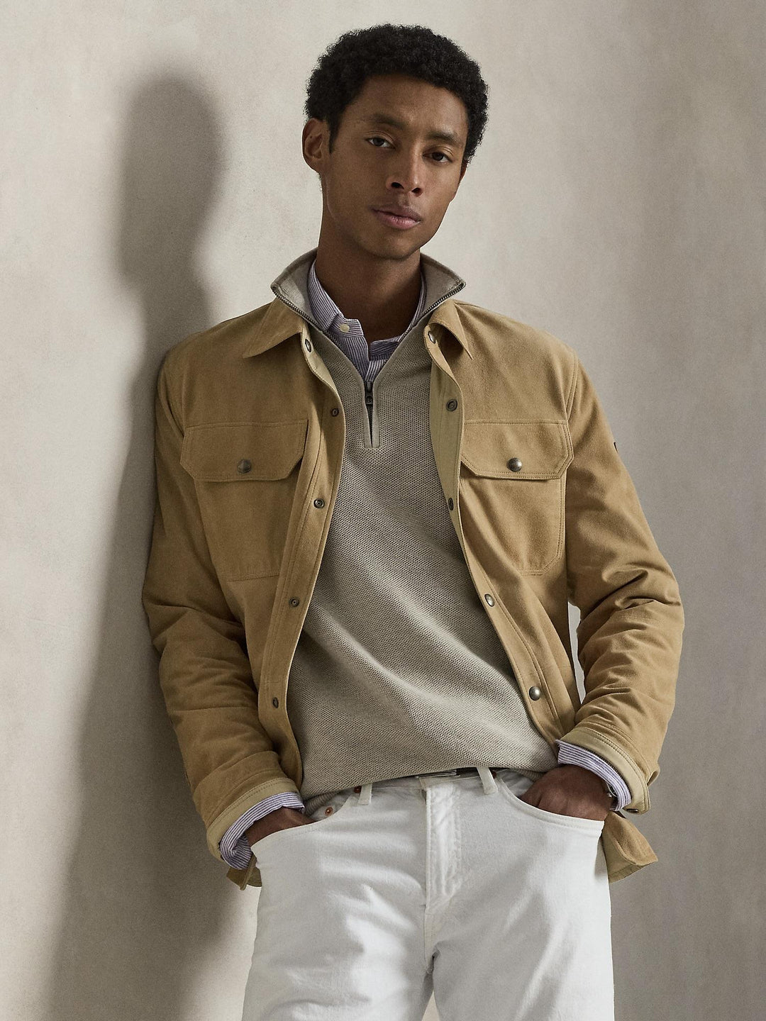 MESH KNIT COTTON QUARTER ZIP SWEATER