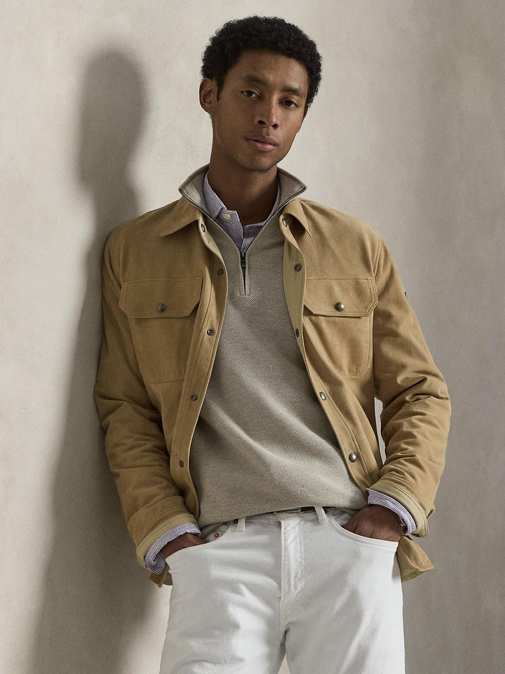 MESH KNIT COTTON QUARTER ZIP SWEATER