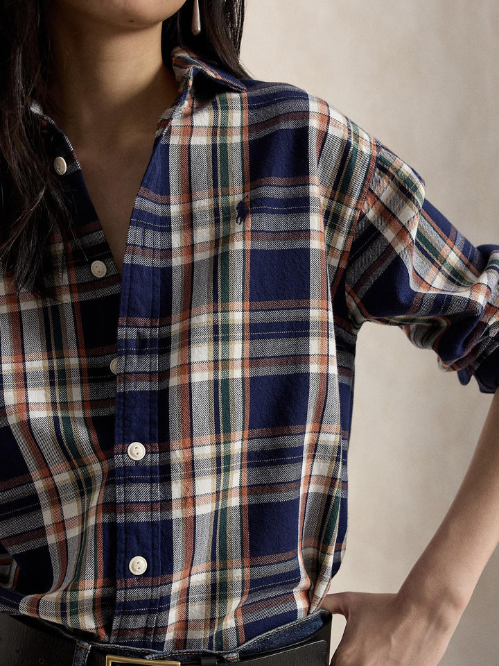 Relaxed fit plaid cotton shirt