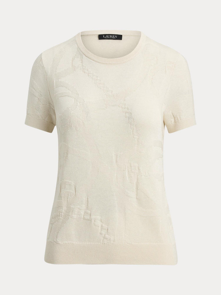 Belting-Motif Short Sleeve Sweater