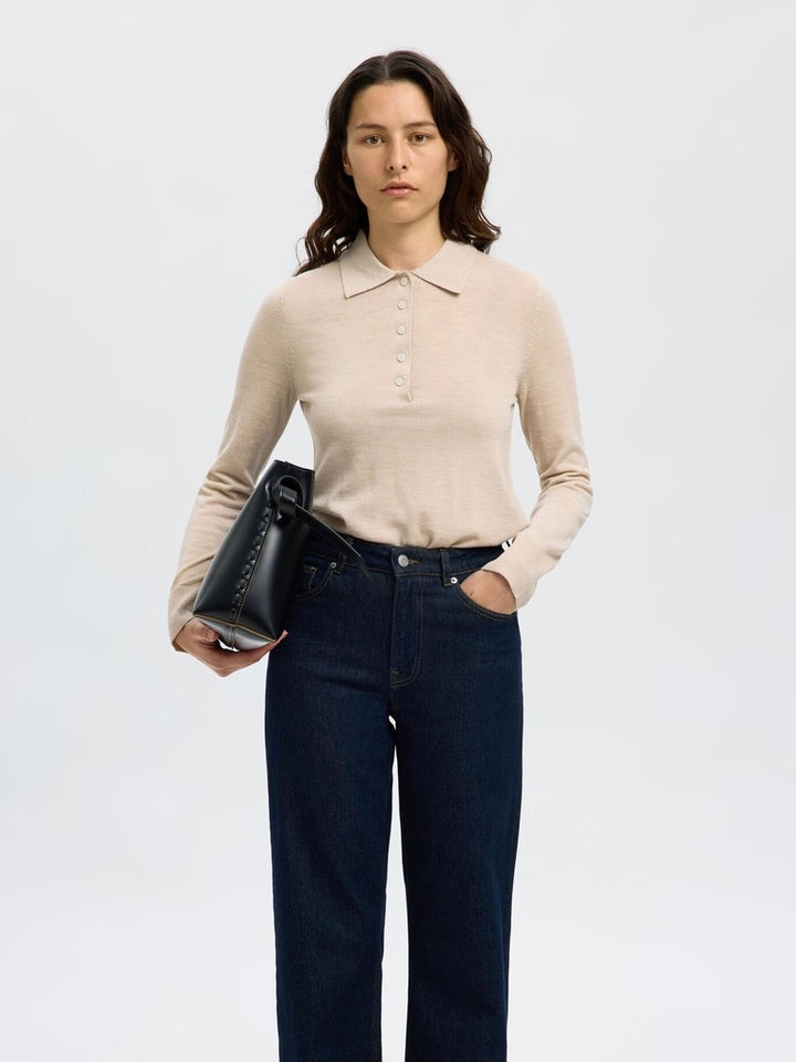 SLFThea LS knit merino collar neck