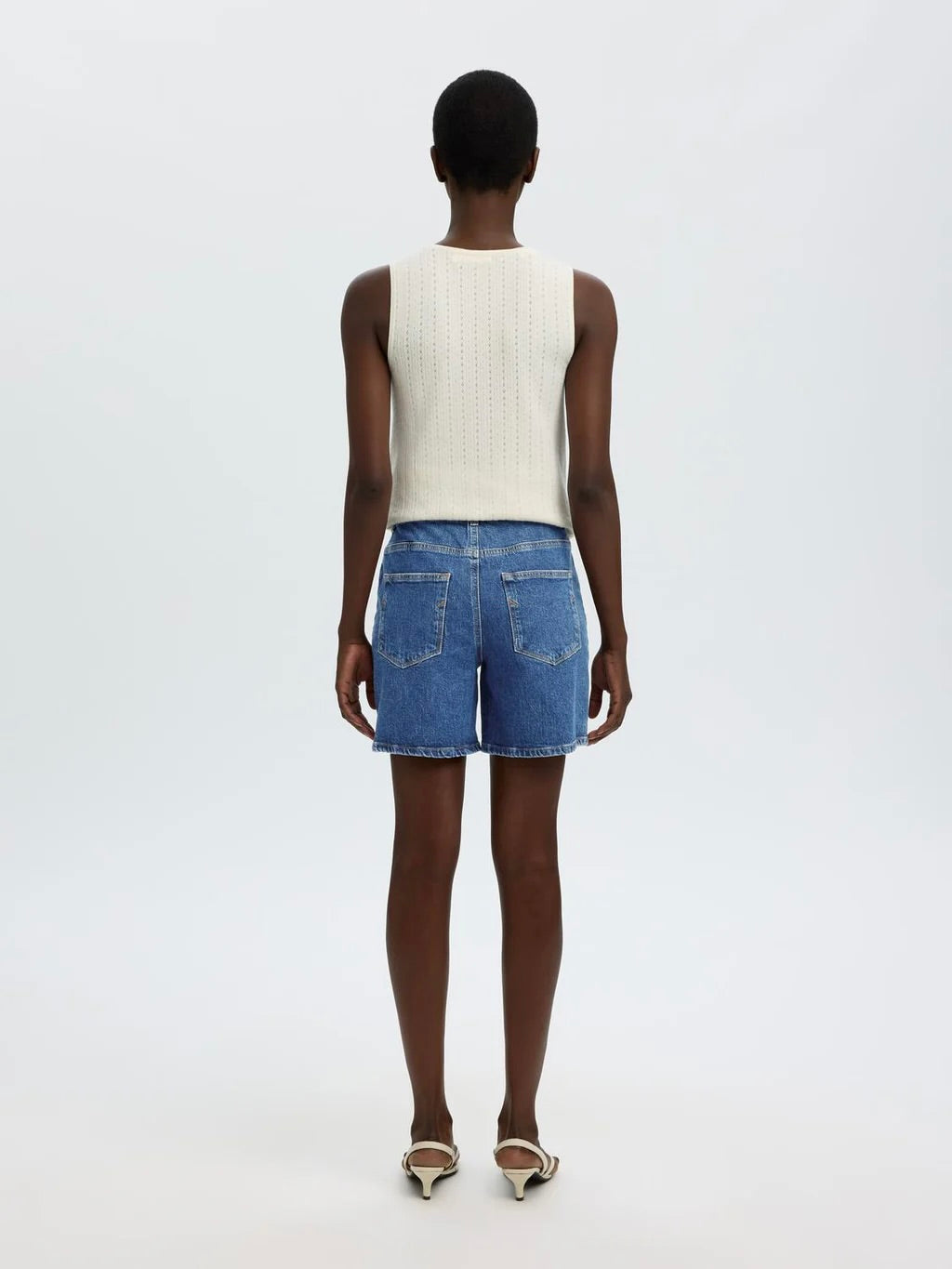 Slfkrista Hw Mid Blue Denim Shorts
