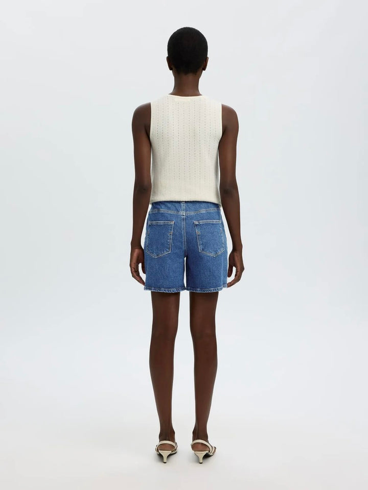 Slfkrista Hw Mid Blue Denim Shorts