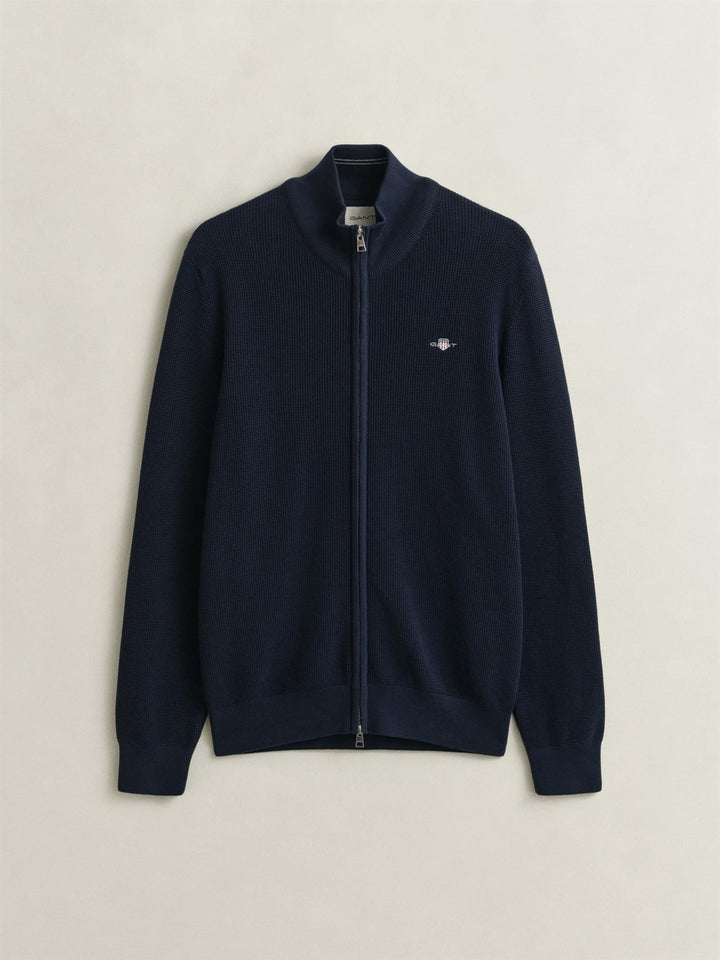 Micro Textured Cotton Zip Cardigan
