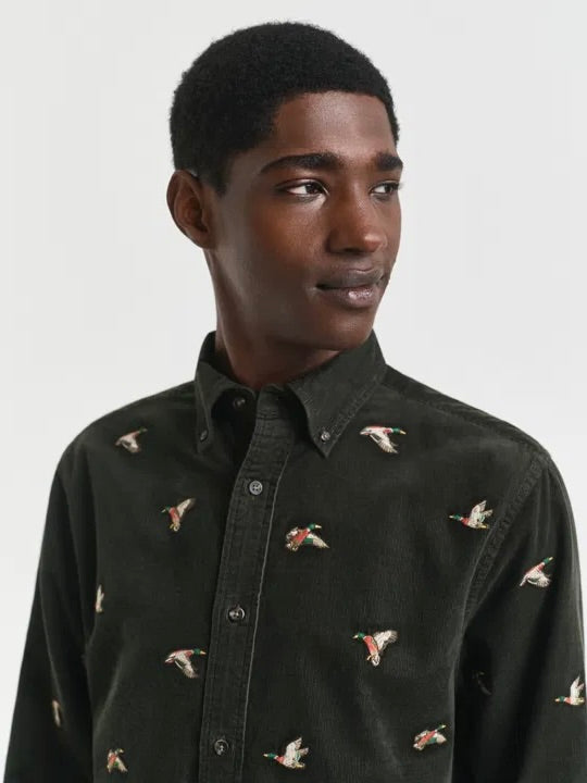 Embroidered cord shirt