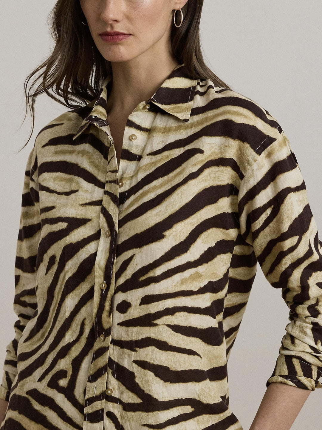 Relaxed Fit Zebra Print Linen Shirt