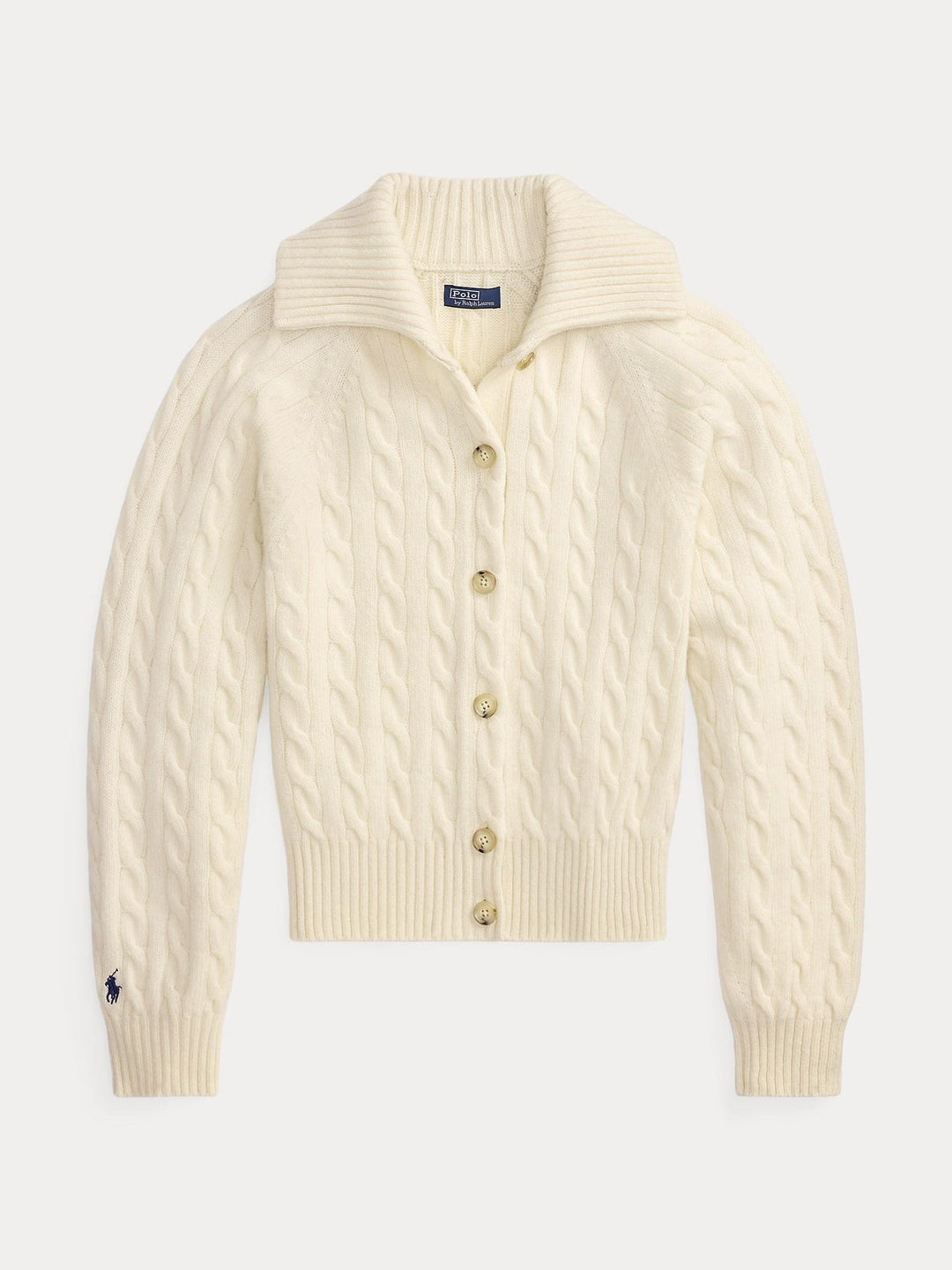 Cable Wool Cashmere Collared Cardigan