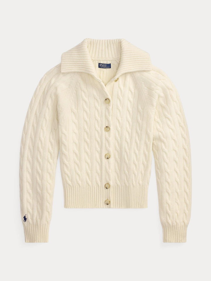 Cable Wool Cashmere Collared Cardigan
