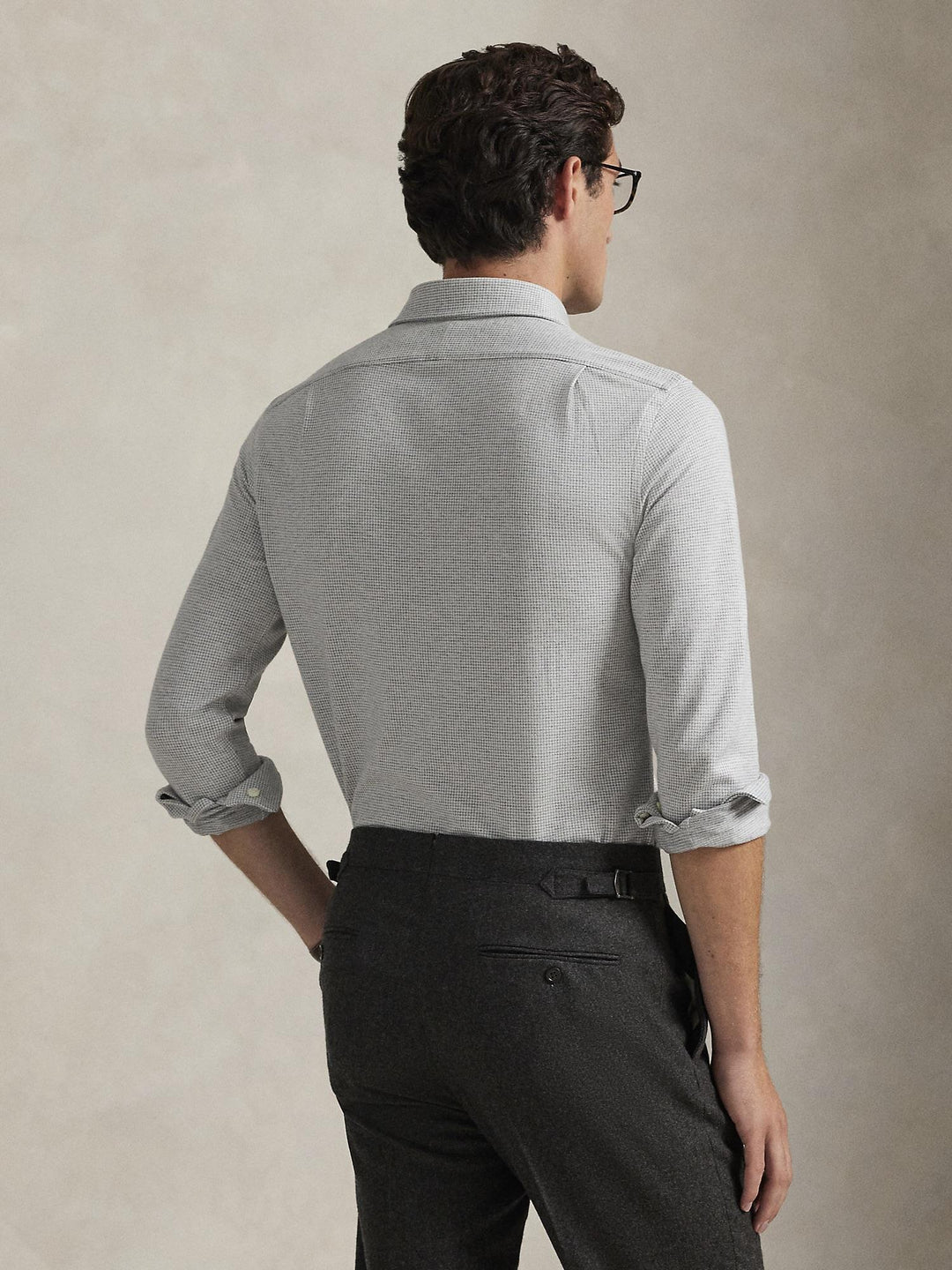 Houndstooth Jersey Spread-Collar Shirt