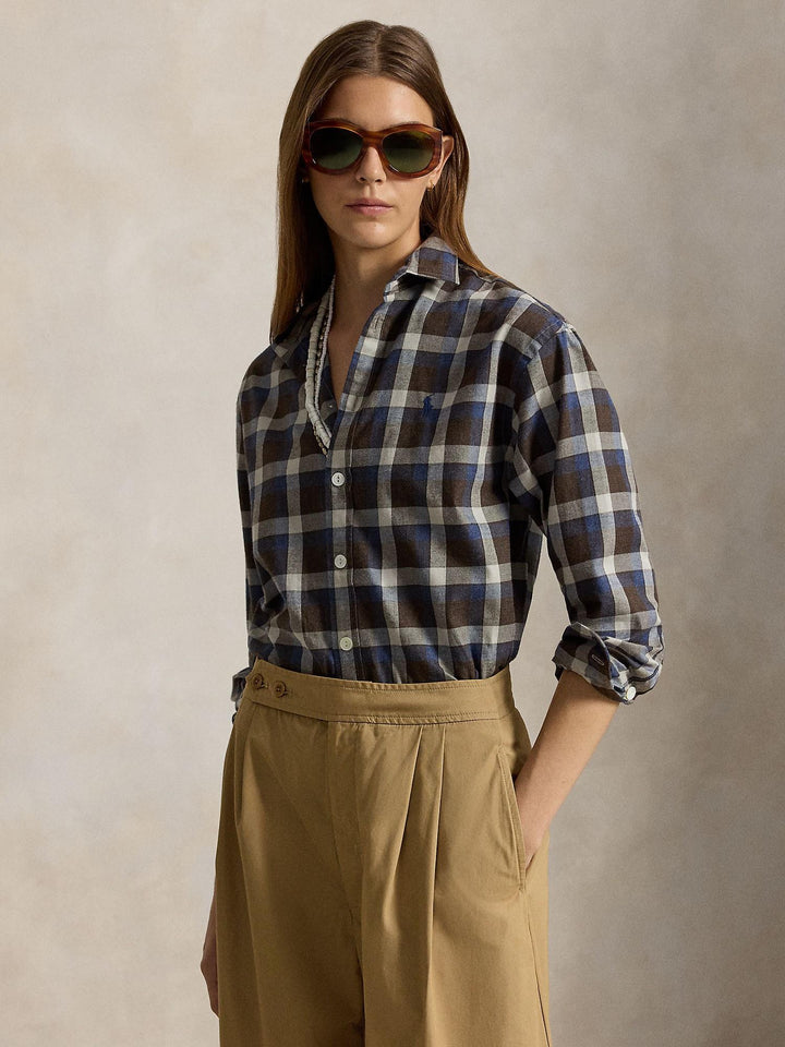 Relaxed Fit Plaid Cotton Twill Shirt
