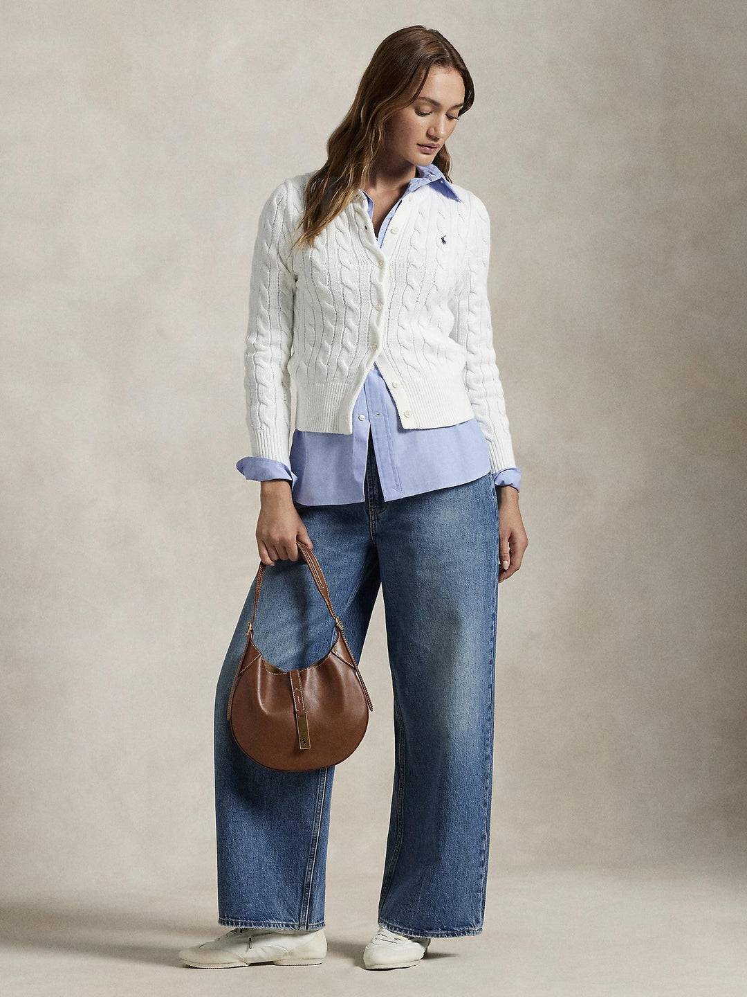 Cable knit cotton cardigan