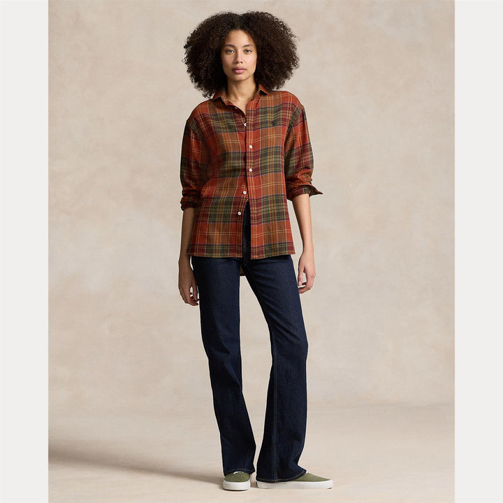 Relaxed fit plaid cotton shirt