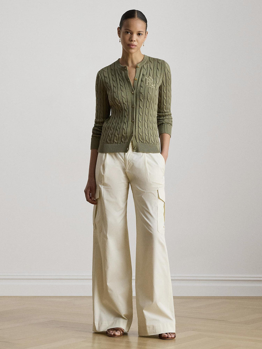 Cable knit cotton cardigan
