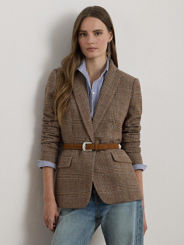 Glen Plaid Wool Blend Twill Blazer