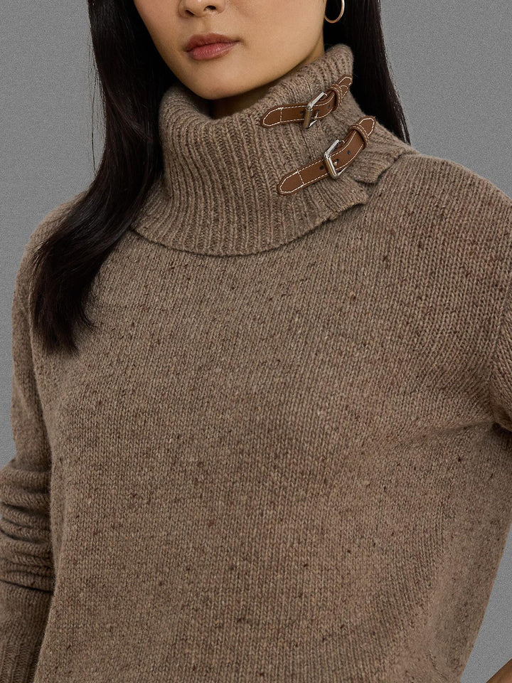 Buckle trim melange sweater