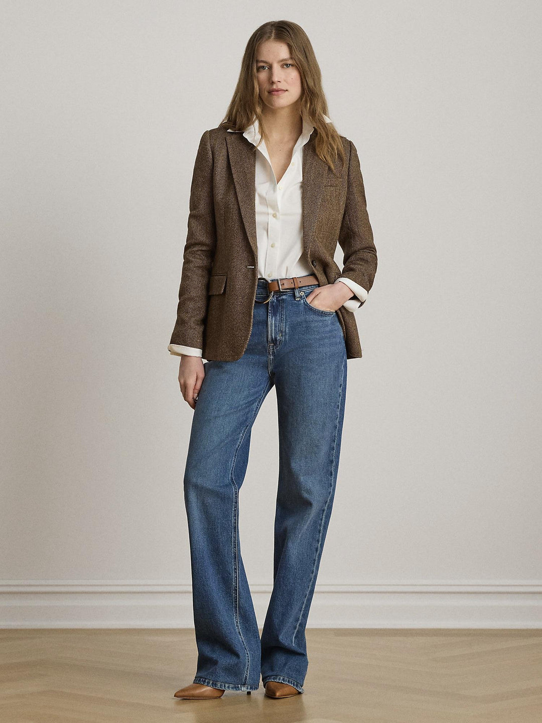 Cotton Blend Herringbone Blazer