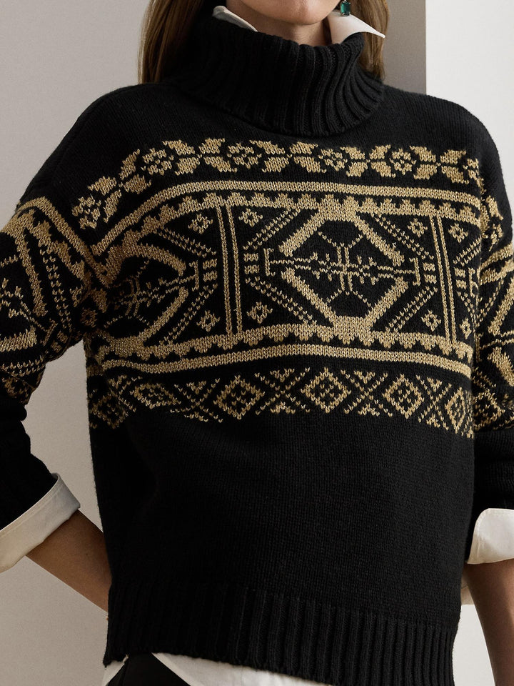 Fair Isle Wool Blend Turtleneck Sweater