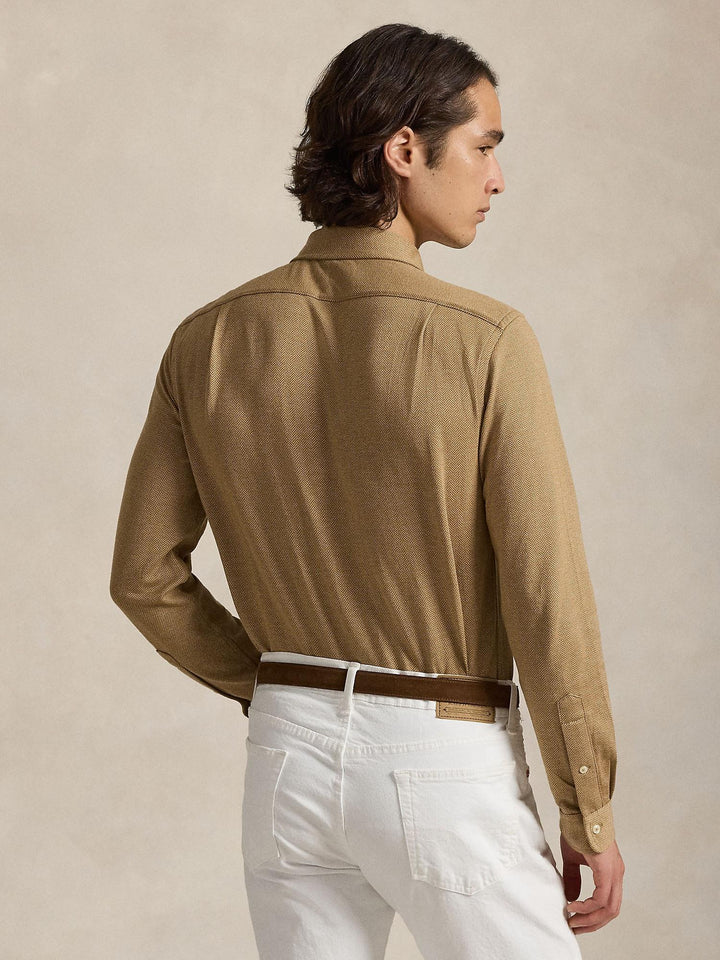 Herringbone jersey spread-collar shirt