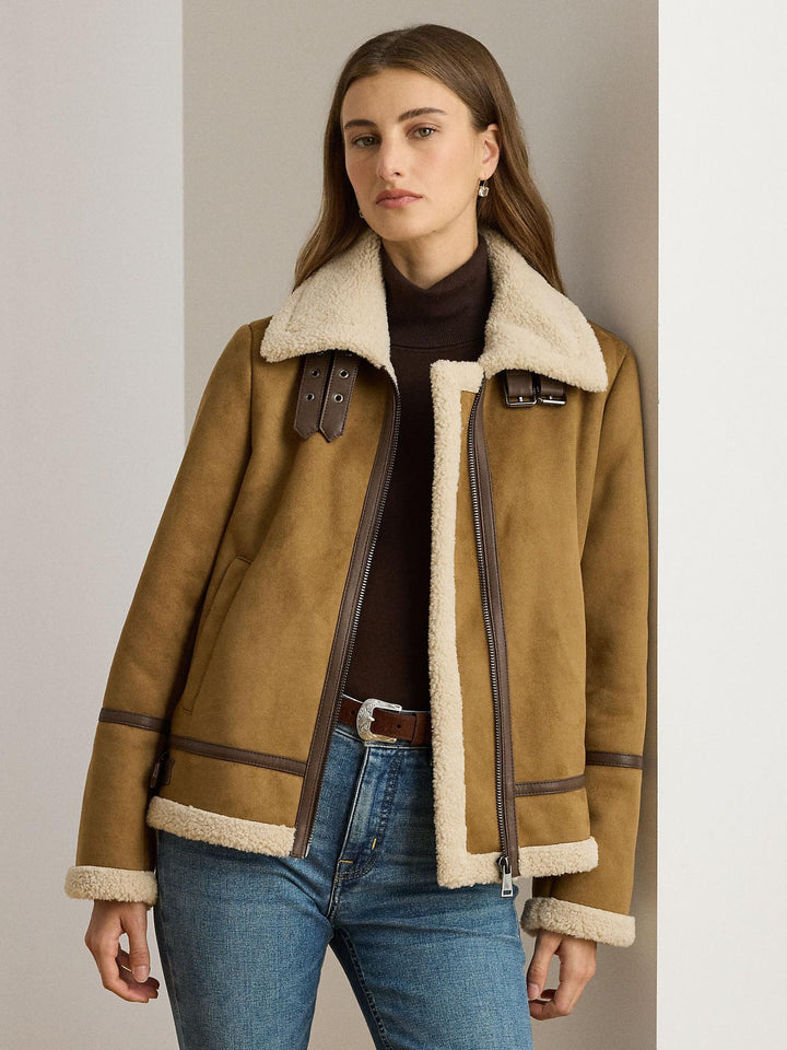 Buckle Trim Faux Suede Jacket