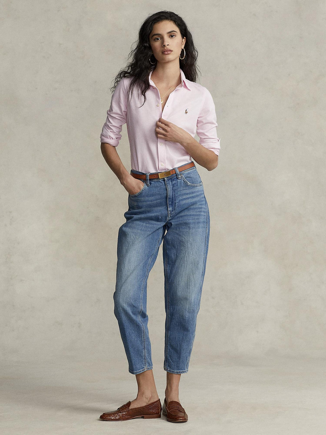 Slim fit knit cotton oxford shirt