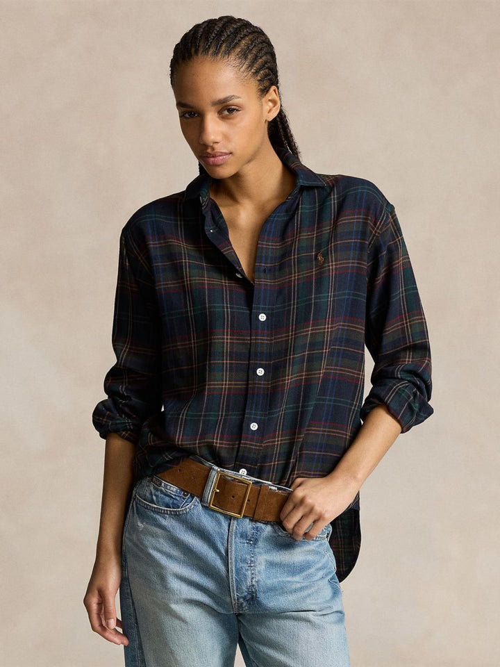 Relaxed fit plaid cotton shirt