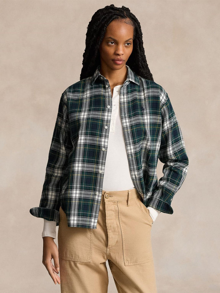 Relaxed fit plaid cotton shirt