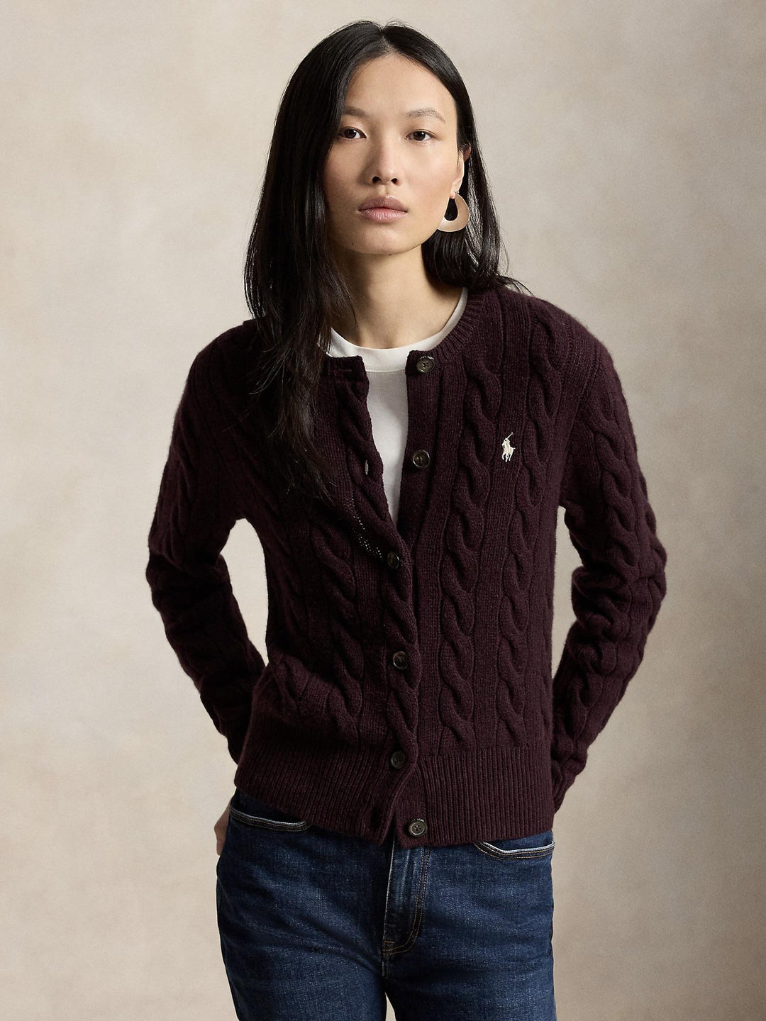 Cable Knit Wool-Cashmere Cardigan