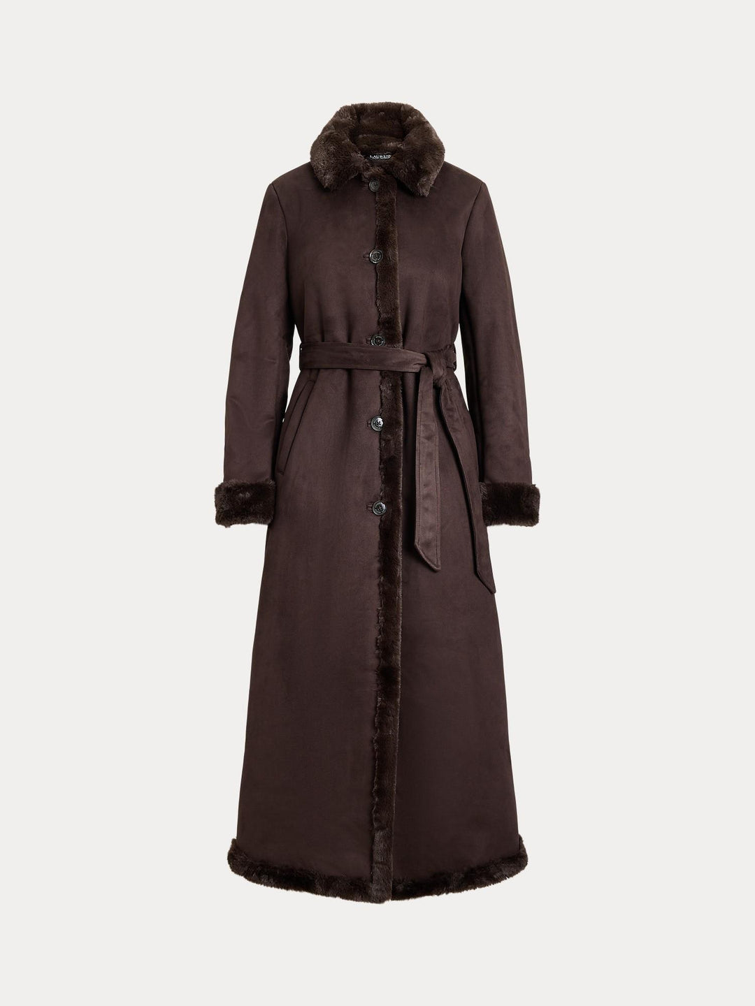 Faux-Shearling Belted Maxi Coat