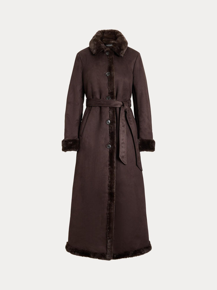 Faux-Shearling Belted Maxi Coat