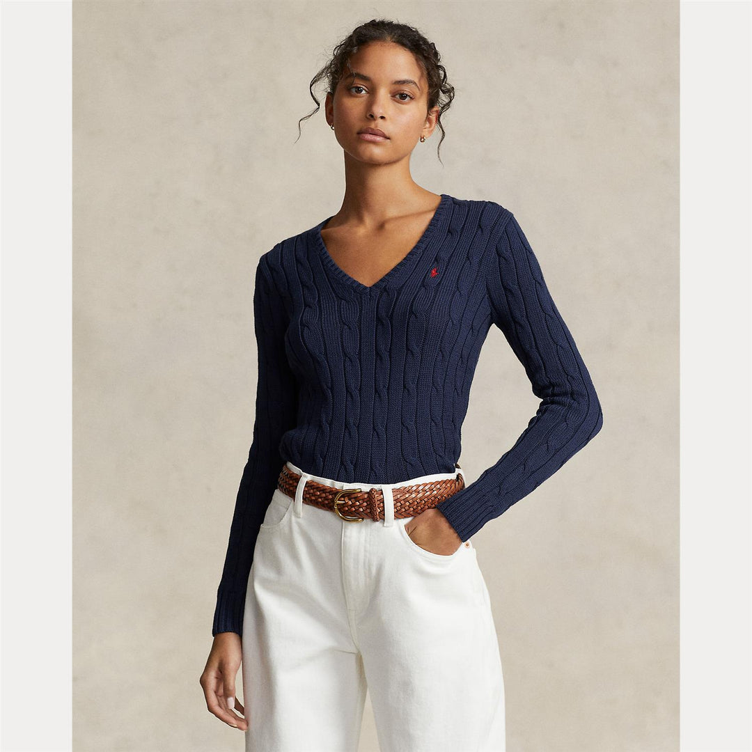 Cable knit v-neck sweater