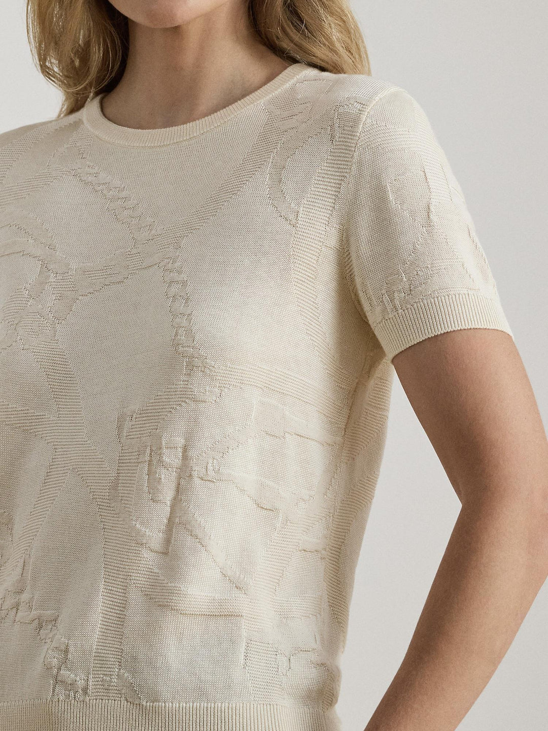 Belting-Motif Short Sleeve Sweater