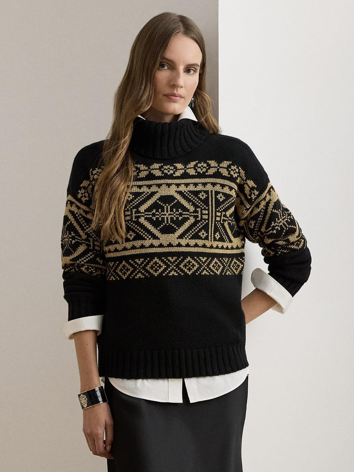 Fair Isle Wool Blend Turtleneck Sweater