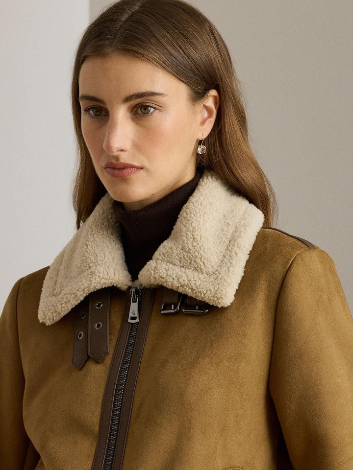 Buckle Trim Faux Suede Jacket