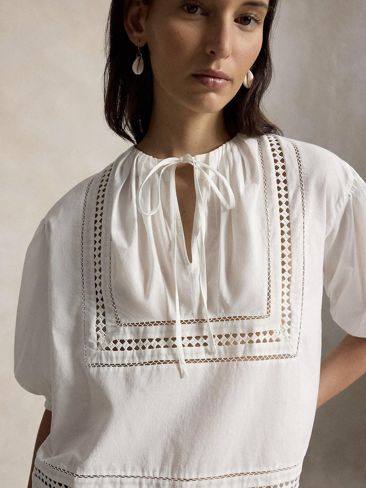 Lace trim cotton shirt