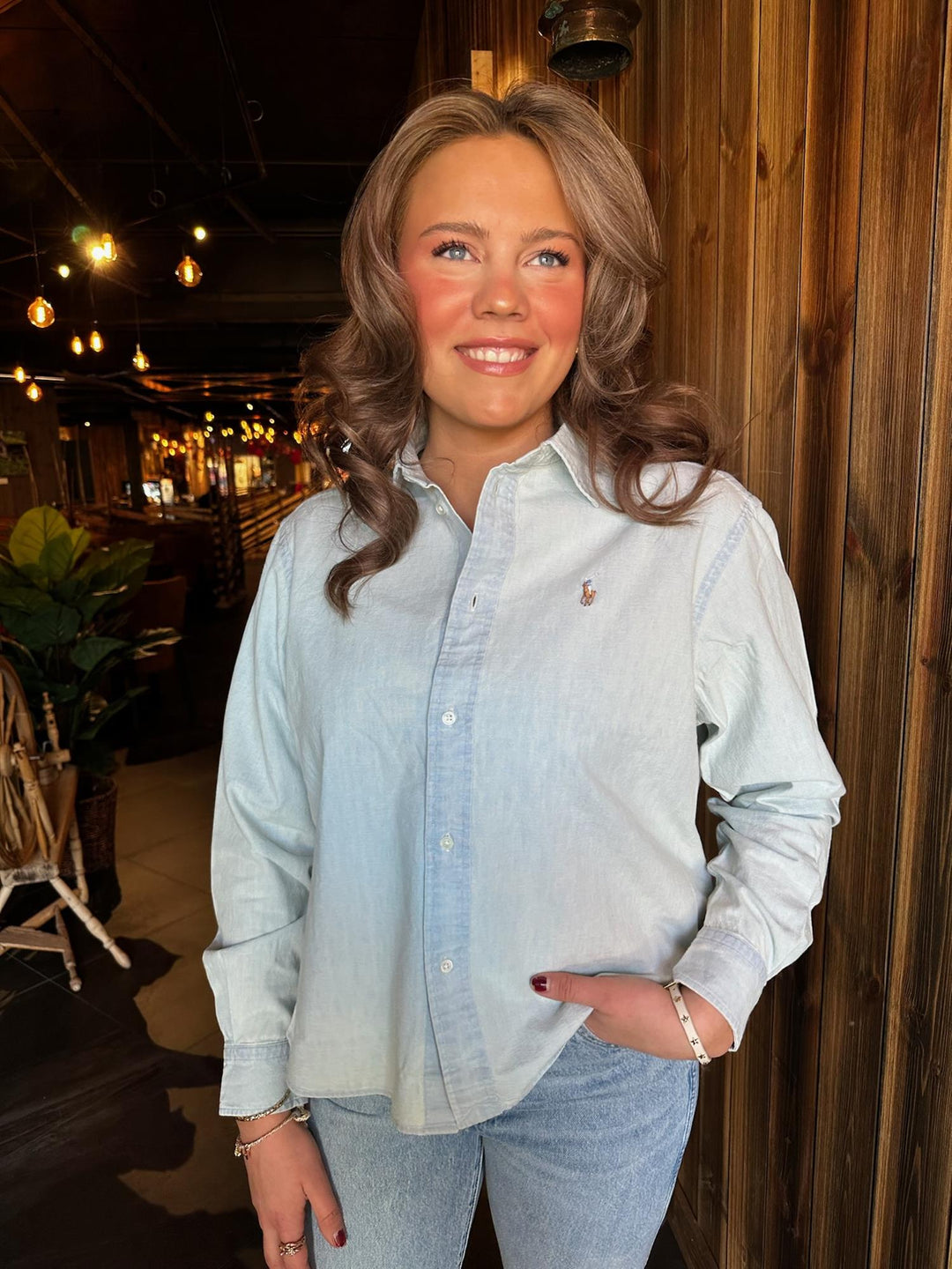 Wide cropped chambray shirt