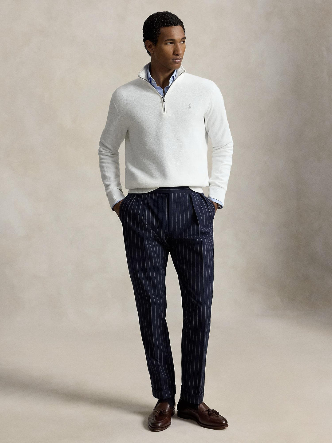 KNIT COTTON QUARTER ZIP SWEATER
