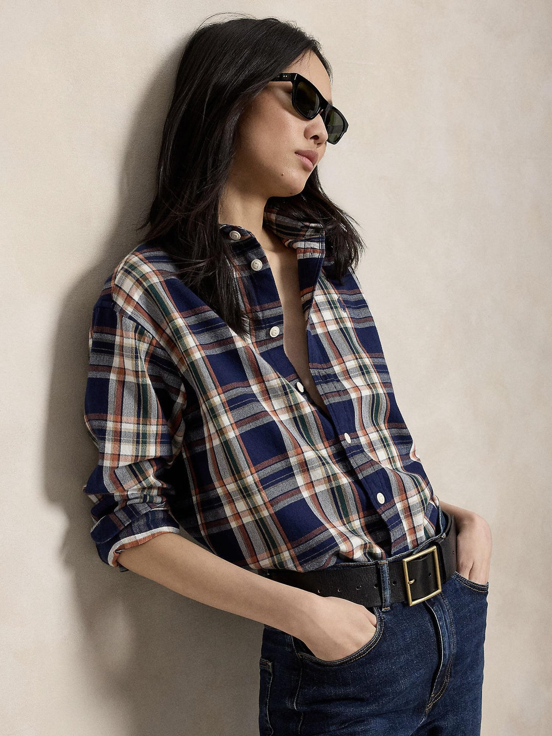 Relaxed fit plaid cotton shirt