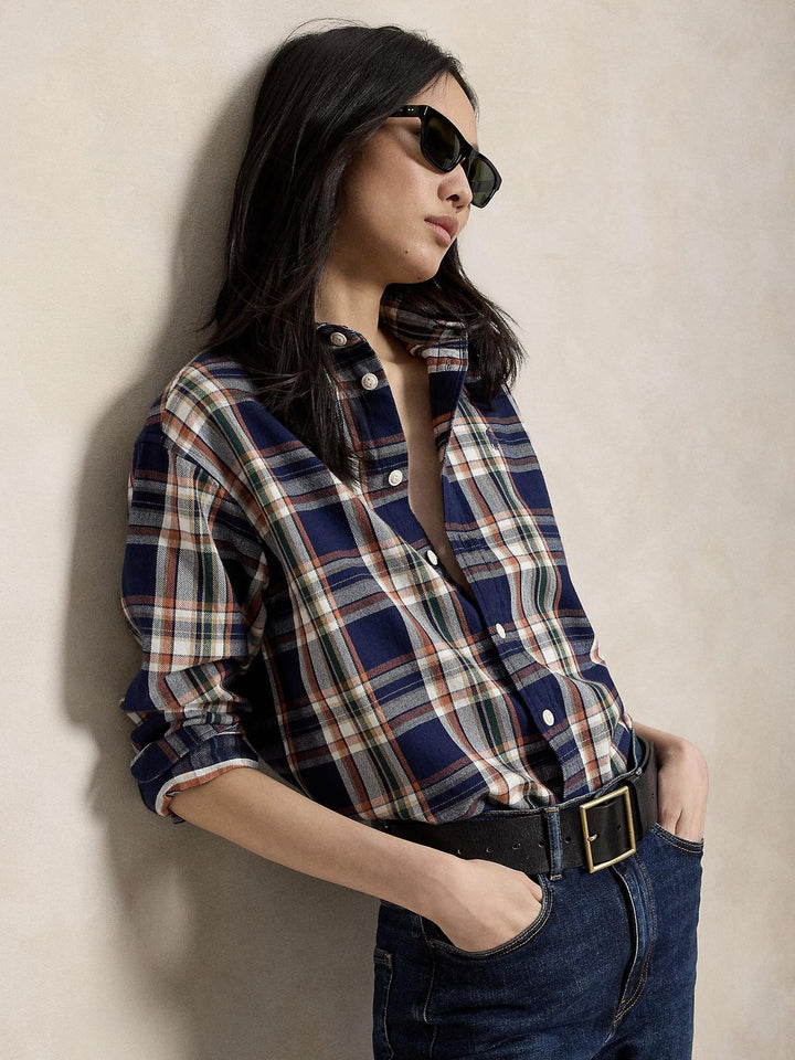 Relaxed fit plaid cotton shirt